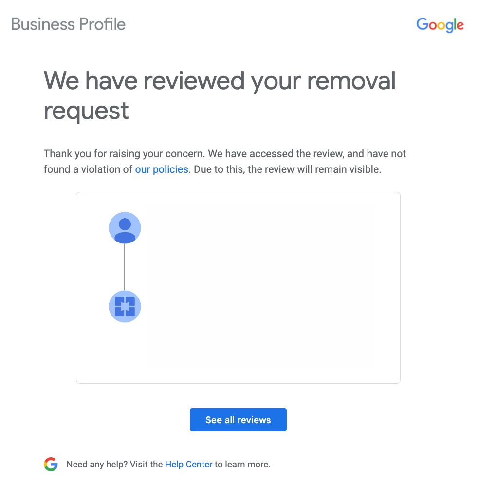 Google review report unsuccessful