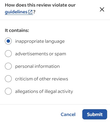 Selecting indeed review report option