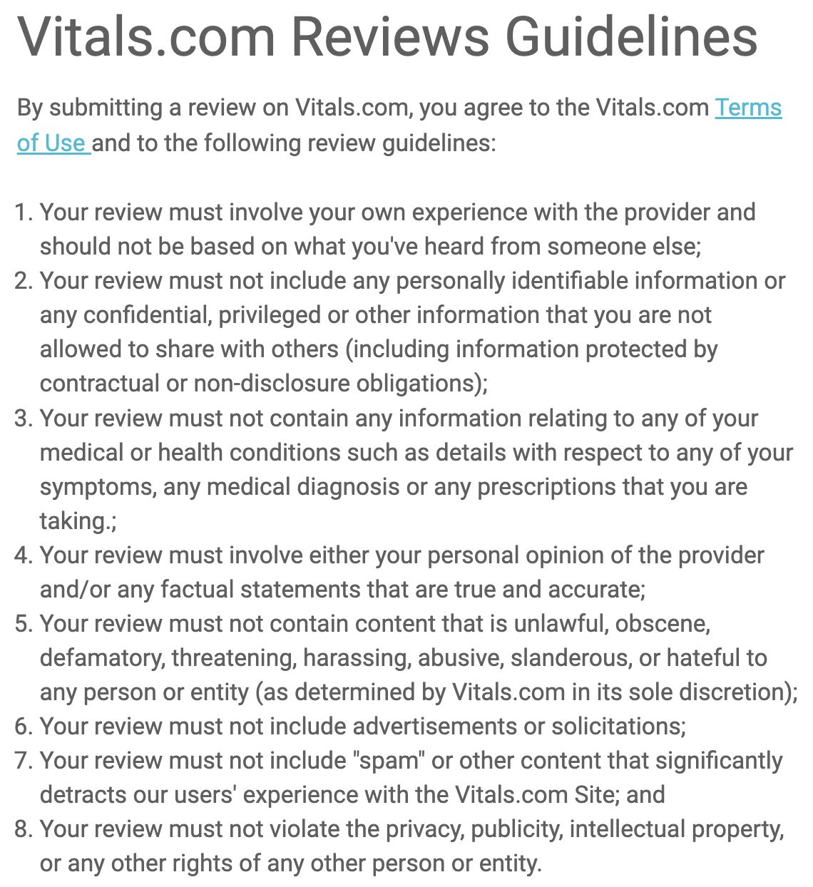 vitals.com review guidelines