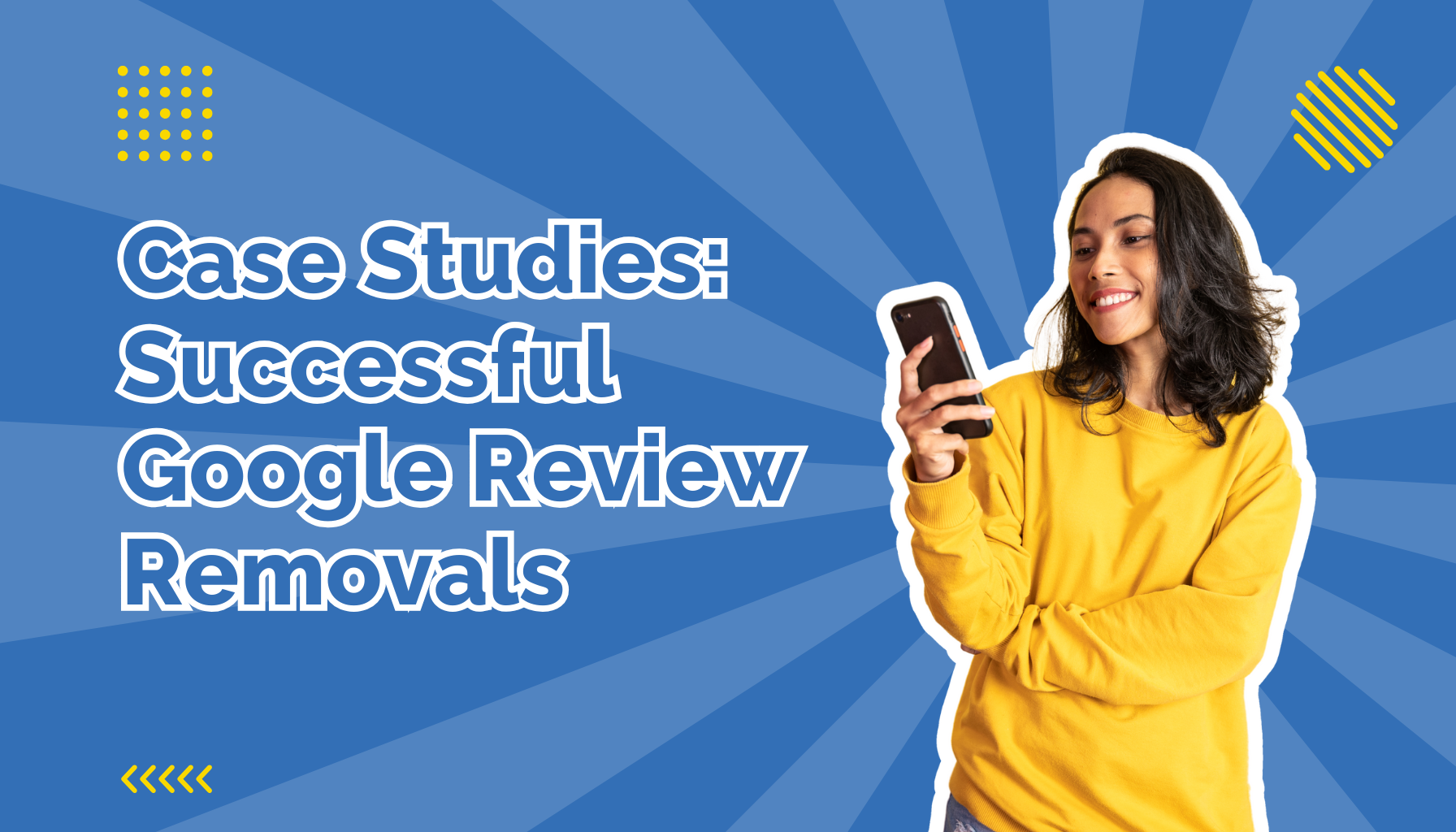 Woman in yellow shirt smiling at cell phone