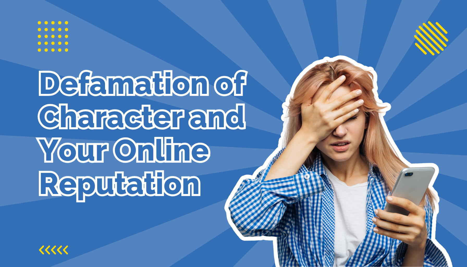 Woman in blue shirt with her hands on forehead