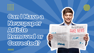 Man in suit reading a newspaper with the words Fake News written in red