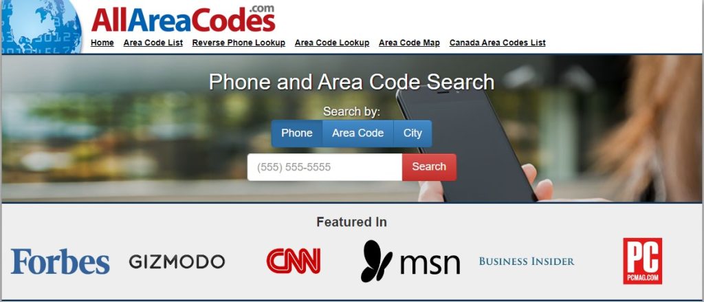 allareacodes.com opt out homepage