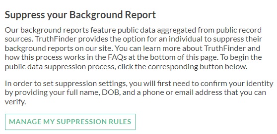 truthfinder opt out suppression rules