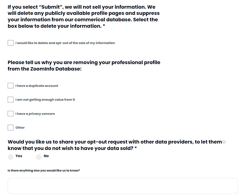 zoominfo.com opt out request page