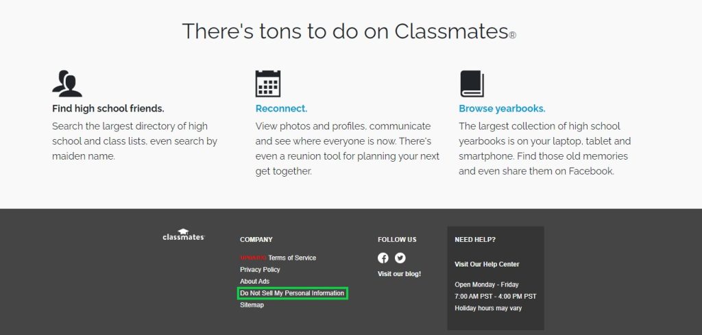 classmates.com opt out members do not sell my info