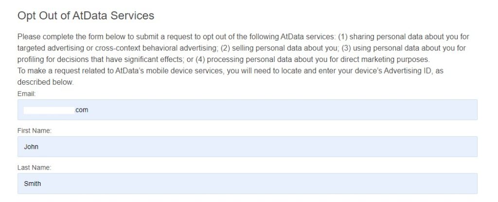 AtData.com opt out removal request