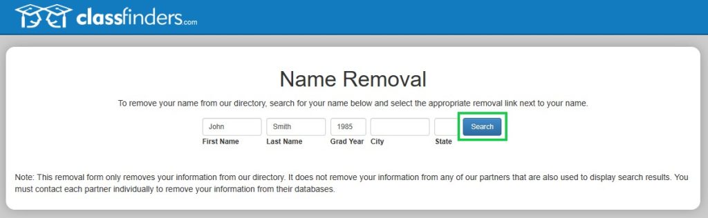 classfinders.com opt out search