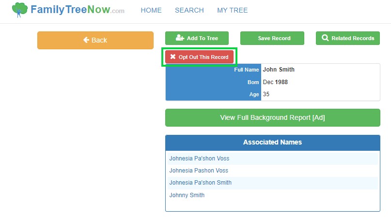 familytreenow.com opt out request