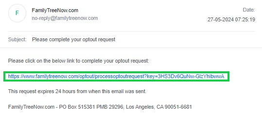 familytreenow.com opt out confirmation email