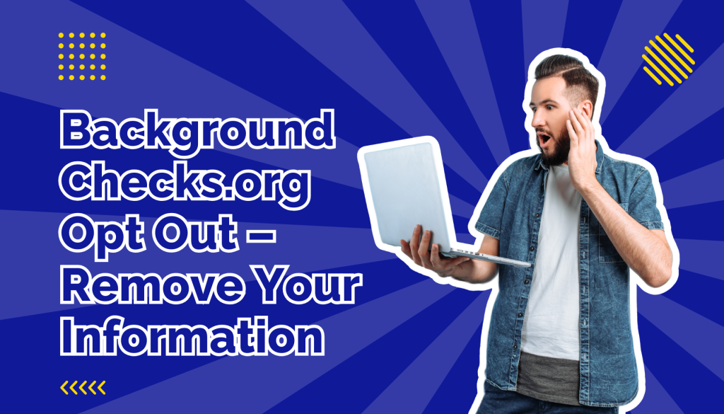 Man in white and blue shirt holding a laptop looking surprised