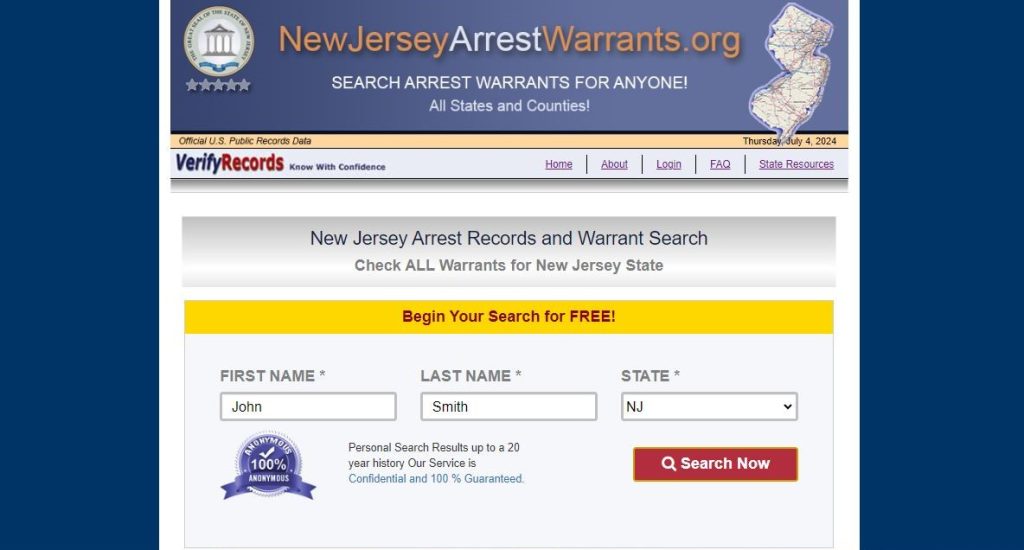 NewJerseyArrestWarrants.org opt out homepage