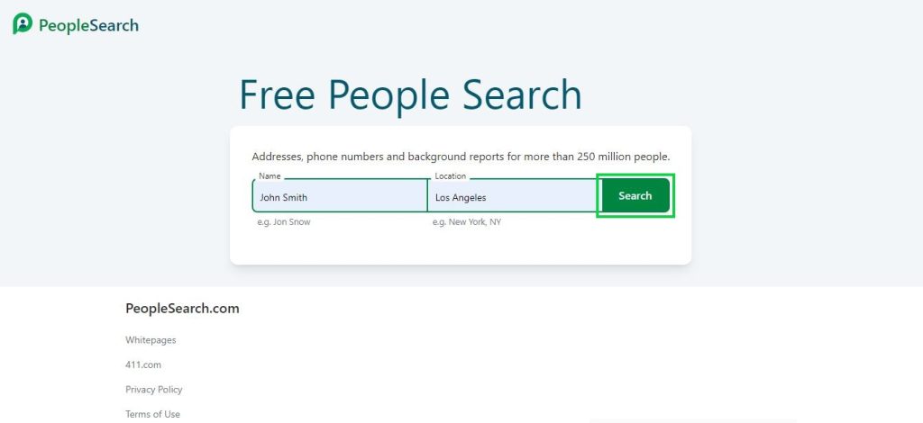 peoplesearch.com opt out homepage