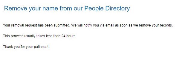 peoplebyname.com opt out successful removal request confirmation message