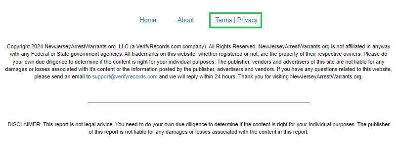NewJerseyArrestWarrants.org opt out terms / privacy