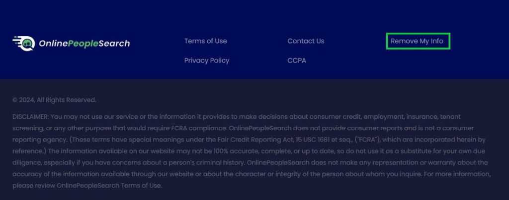 onlinepeoplesearch.com opt out click remove my info at the bottom of the page