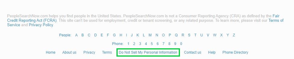 peoplesearchnow.com opt out do not sell my personal information