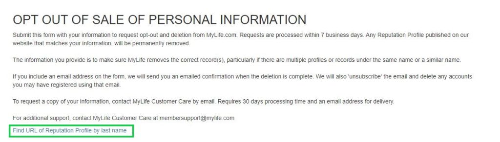 mylife.com opt out find your profile by searching for your name or info