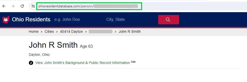 ohioresidentsdatabase.com opt out copy your profile URL
