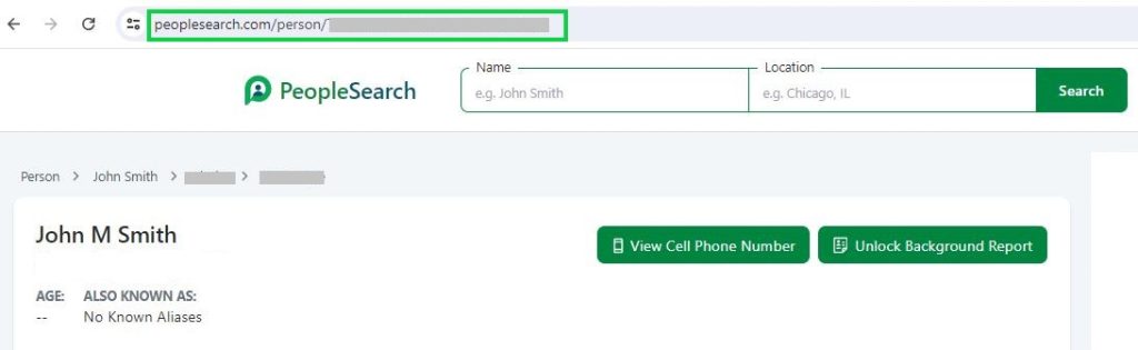peoplesearch.com opt out copy the URL for your profile