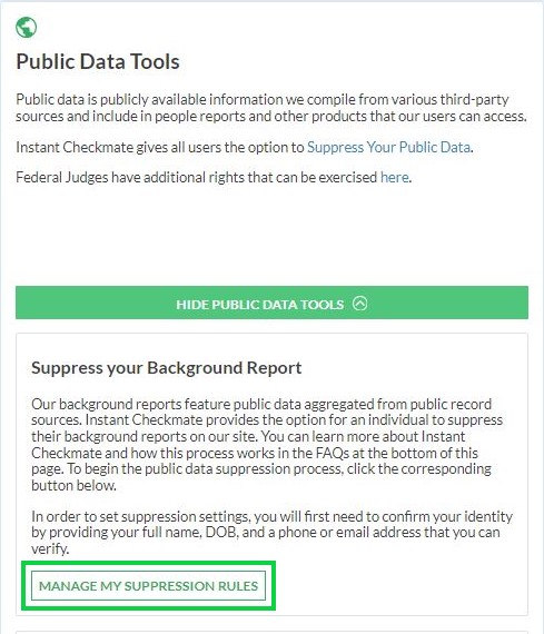 instantcheckmate.com opt out manage my suppression rules