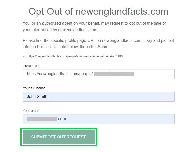 newenglandfacts.com opt out submit your opt out request