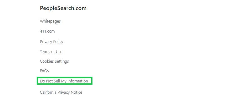 peoplesearch.com opt out click do not sell my information at the bottom of the page