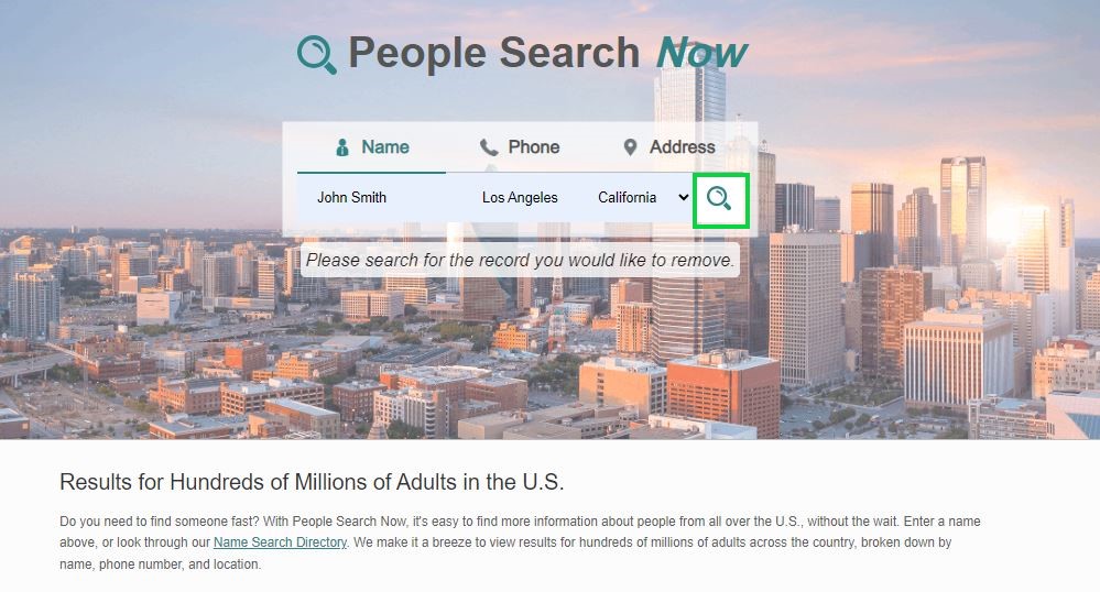 peoplesearchnow.com opt out search for your record on peoplesearchnow.com