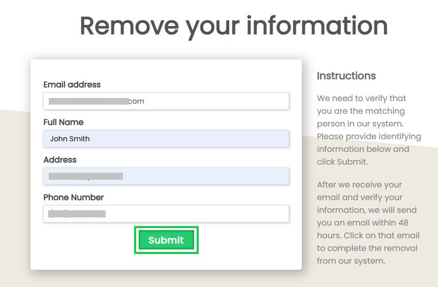 mugshotlook.com opt out fill out the requested information from the form and press submit