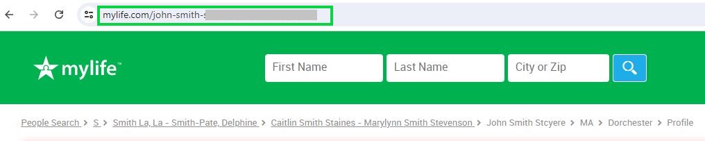 mylife.com opt out copy the URL of your profile page