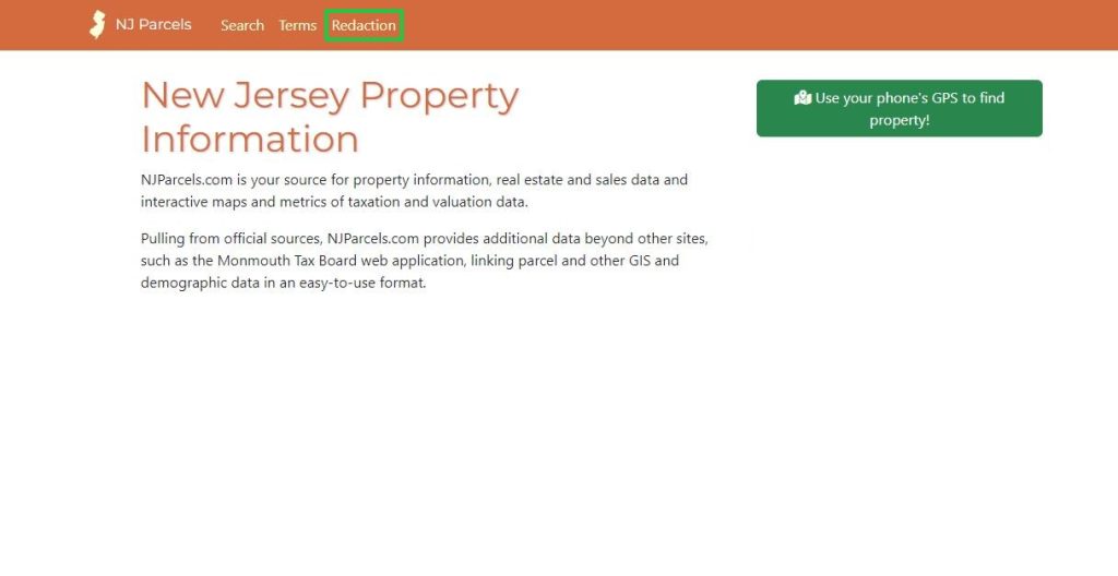njparcels.com opt out click redaction at the top of the page