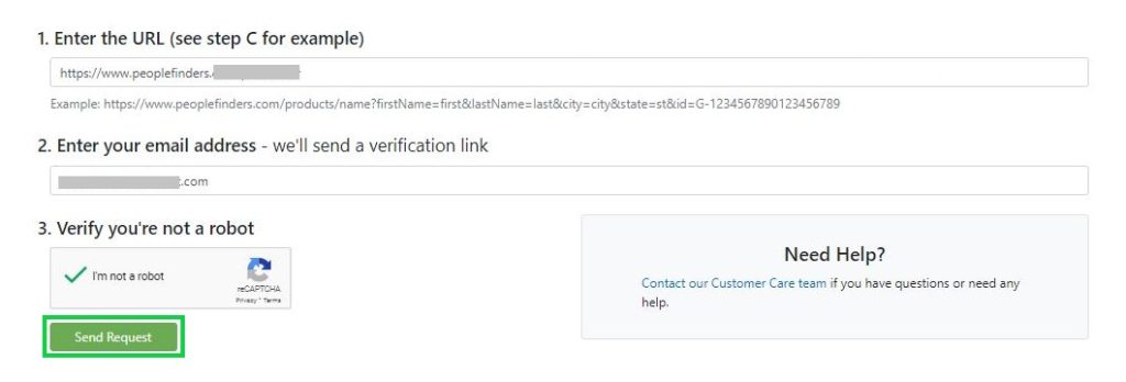peoplefinders.com opt out paste your profile URL and submit the request