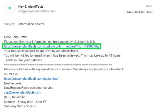 newenglandfacts.com opt out email verification message link