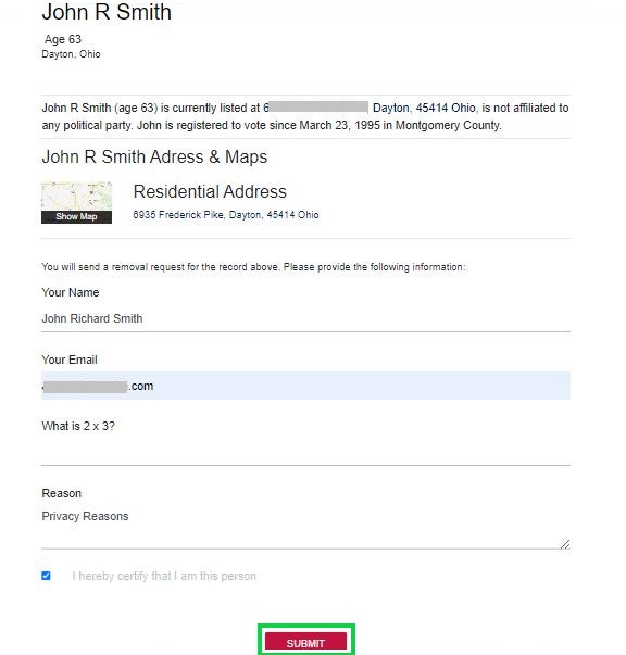 ohioresidentsdatabase.com opt out provide the requested information and click submit
