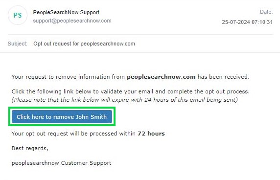 peoplesearchnow.com opt out verify your removal request using the link sent to your email address