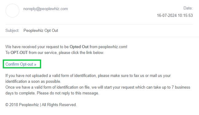 people-wizard.com opt out confirm the email opt out verification message