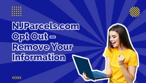 Woman in yellow t-shirt holding blue laptop