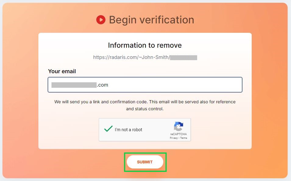 radaris.com opt out enter your email address for verification