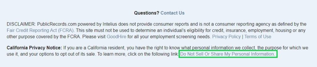 publicrecords.com opt out do not sell or share my personal info