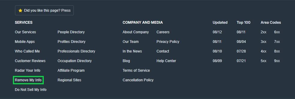 radaris.com opt out remove my info
