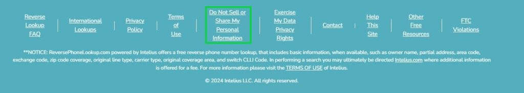 reversephonelookup.com opt out do not sell or share my personal information