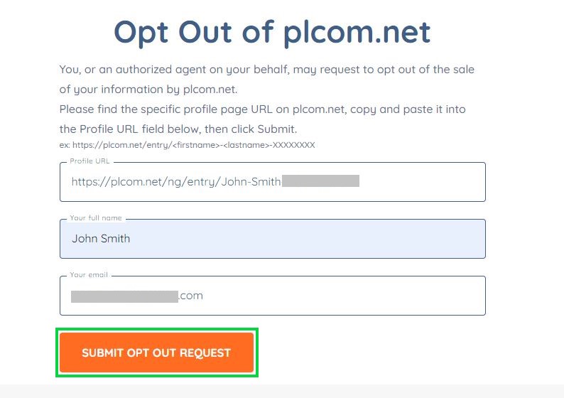 plcom.net opt out fill out the form and click submit opt out request