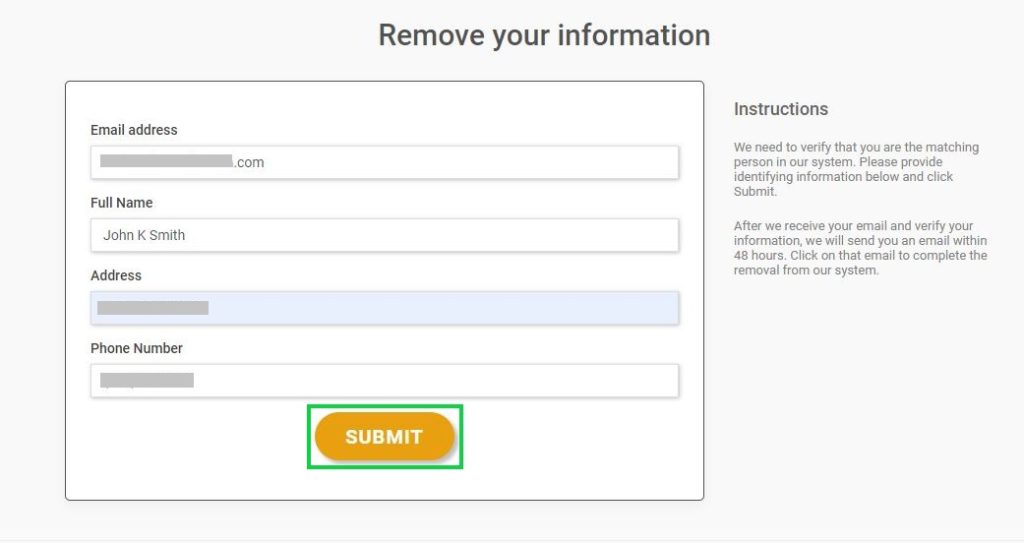 privaterecords.net opt out request form