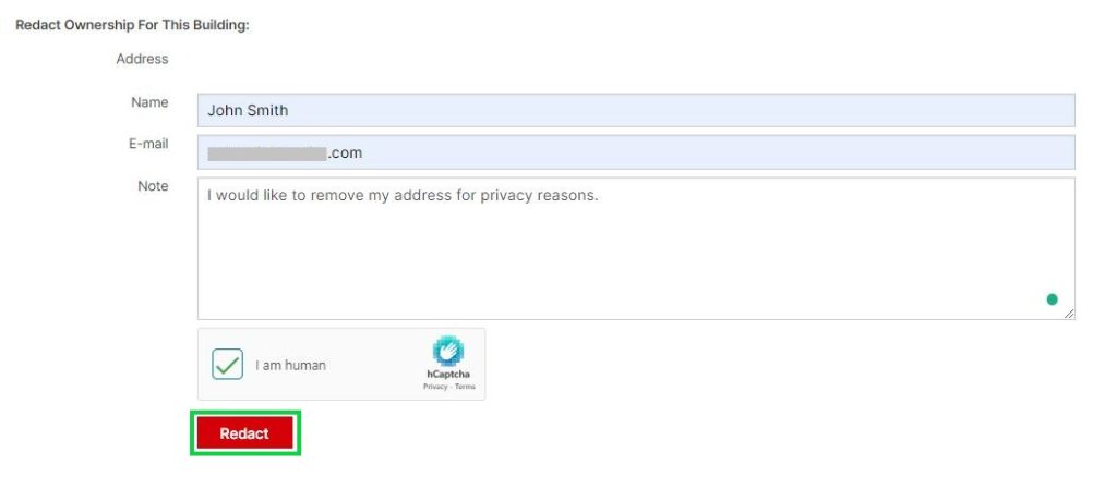 realtyhop.com opt out enter the information and click redact