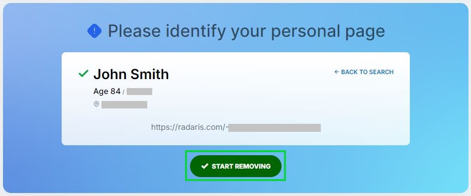 radaris.com opt out click start removing