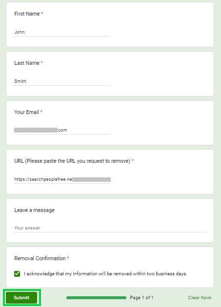 searchpeoplefree.net opt out enter your information into the opt out form and submit