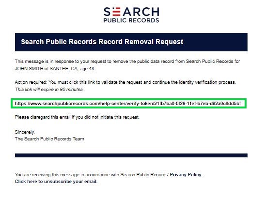 searchpublicrecords.com opt out verification email