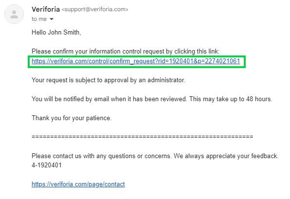 veriforia.com opt out verification email