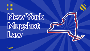 New York Mugshot Law beside New York state map shape