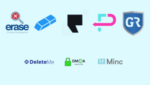 The Best Online Content Removal Services with logos for erase.com, push it down, minc law, guaranteed removals, deleteme, dmca.com, podium and remove news articles